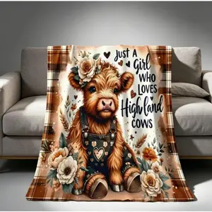 Bohemian Highland Cow Throw Blanket, Whimsical Cozy Soft Quilt for Kids & Adults, Cute Animal Vintage Room Decor, All-Season Lightweight Fleece Blanket for Sofa Couch Camping, Perfect Birthday Mother's Day Graduation Gift for Cow Lovers