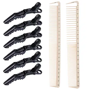 Professional Haircut Comb Set, 2 Pieces + 6 Crocodile Hair Clips, Essential Beauty Tools, Durable & Stylish Design, Perfect for Grooming