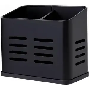 Kitchen Utensil Holder for countertop, 2 Compartment Caddy & Organizer for Drying Cooking Spoons Utility Sturdy Home Kitchen Daily Use Utensil Drainer (Black)