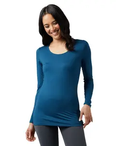 32 Degrees Women's Lightweight Baselayer Scoop Top | Form Fitting | Long Sleeve | 4-Way Stretch | Thermal, Majolica Blue, Medium