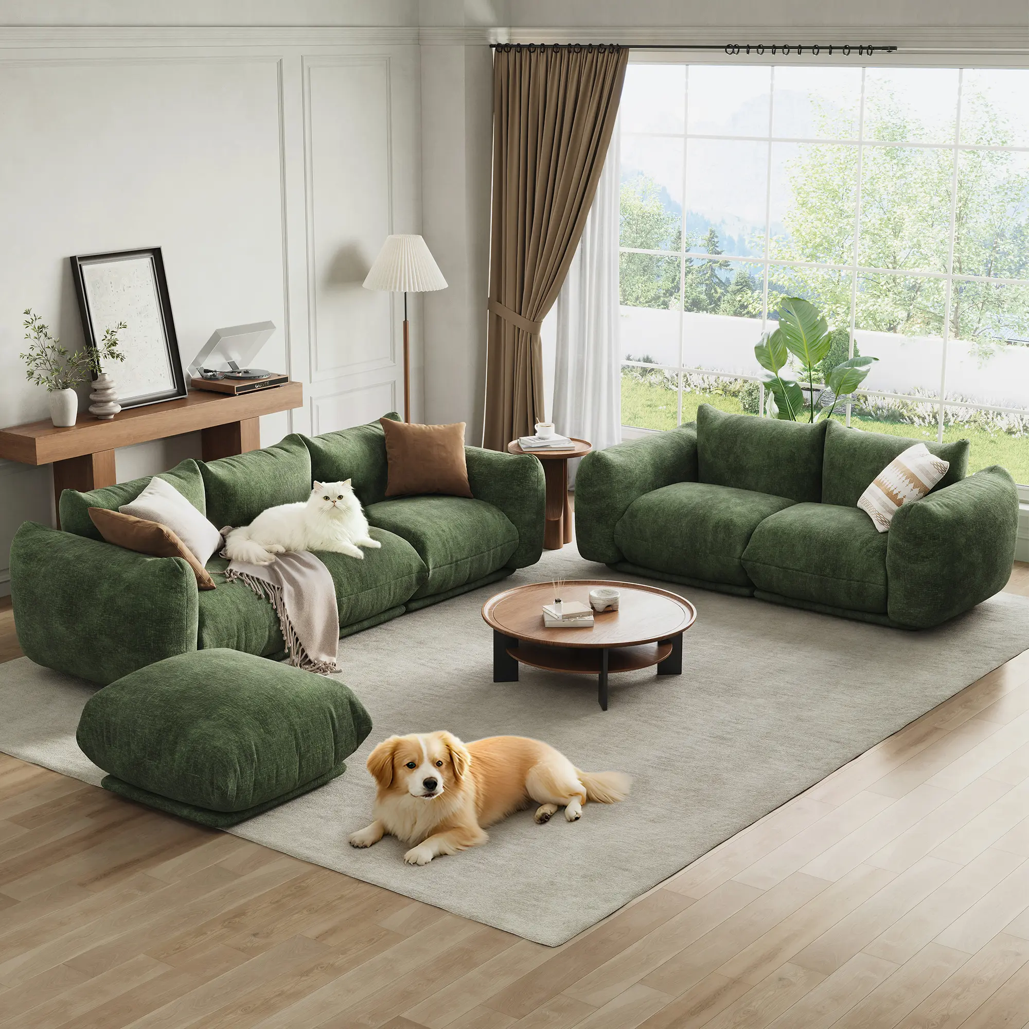 Summervibes Flash sale home items Modular 2-Seater Chenille Loveseat, 75 Inch Deep Seat Cloud-Style Sofa with Thick Cushions & Solid Wood Frame, Easy Assembly for Living Room, Bedroom, Office, Green & White