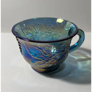 Vintage Carnival Glass Blue Purple Tea Punch Cup (Set Of 2)