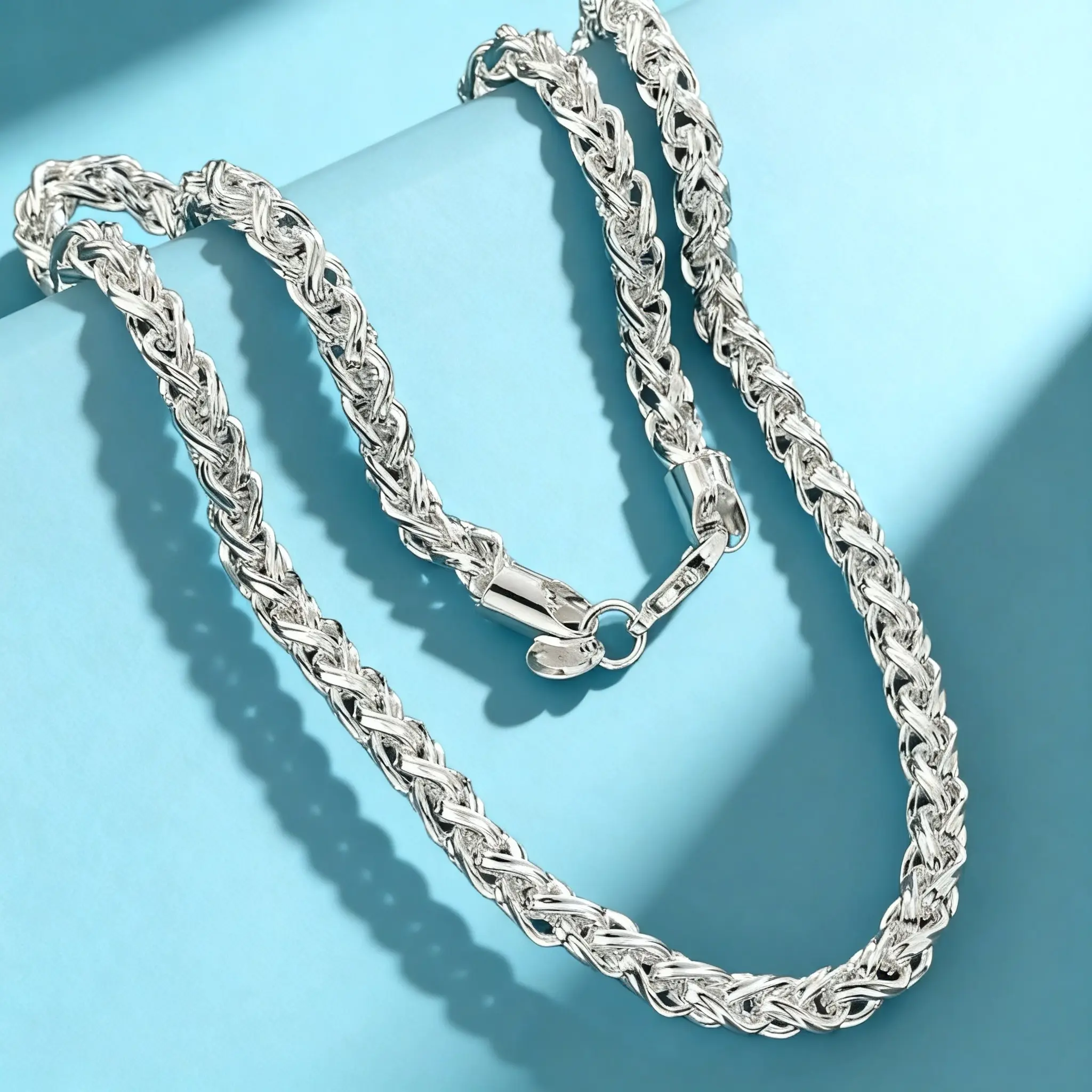 Wheat Chain 6MM 925 Silver Plated Bold Men's Diamond Cutting Weaving Hip Hop Franco Chain Necklace Elegant Men's and Women's Lobster Buckle 19.68/23.62 inchessummerwins