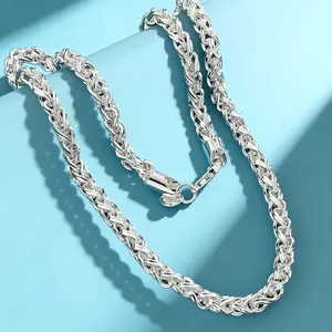 Wheat Chain 6MM 925 Silver Plated Bold Men's Diamond Cutting Weaving Hip Hop Franco Chain Necklace Elegant Men's and Women's Lobster Buckle 19.68/23.62 inchessummerwins