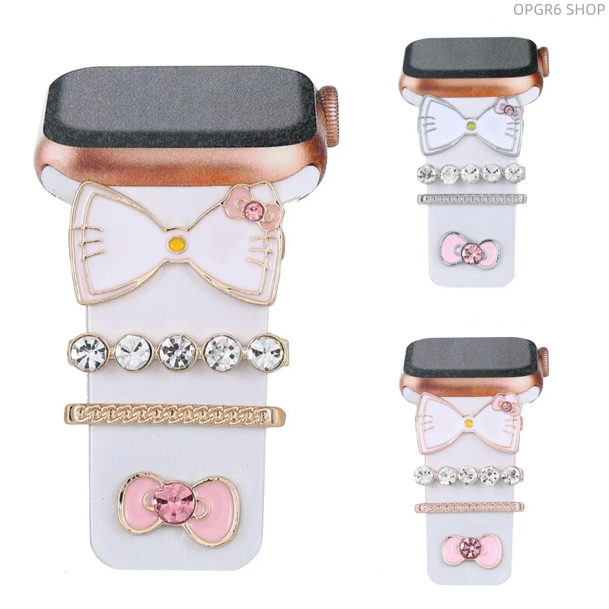 DIY Rhinestone Cartoon Decor Studs For Apple Watch Silicone Strap, Shiny Diamond Decorative Rings Charms Custom Watch Band Ornament Accessories