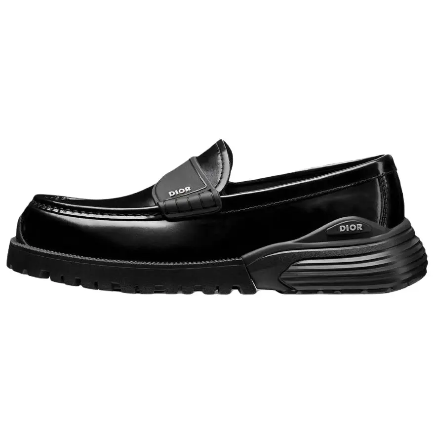 DIOR Men's Leather Combat Loafers - Round Toe, Slip-On Design, Flat Footwear Shoe