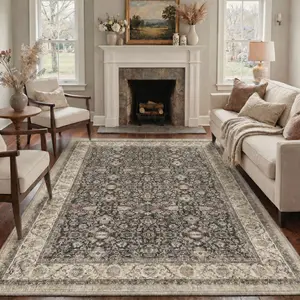 【Deals For You Days】GENIMO Machine Washable Area Rug Non Slip Floor Carpet Pet Friendly Soft Rug for Living Room Bedroom Kitchen Hallway Home Hallway Decor,ARP4706-ONYXBLOOM