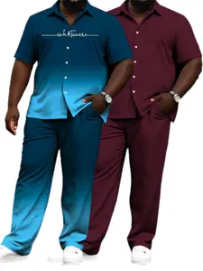 Men'S 2pcs Clothing, Casual Round Neck Short Sleeved T-shirt And Sports Pants Jogging Pants, Plus Size
