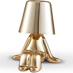Bedside Touch Control Table Lamp,Gold Decor Thinker Statue LED Table Lamp, Cordless Rechargeable Desk Lamp,3-Levels Brightness Room Decor Desk Lamp,Bedside Lamp,Dining Room Lamp