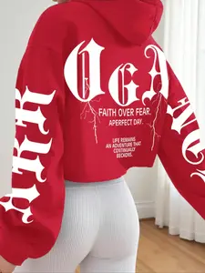 Women's Slogan Print Drop Shoulder Long Sleeve Loose Fit Hooded Sweatshirt, Casual Graduation Teacher Back to School Pullover Fall