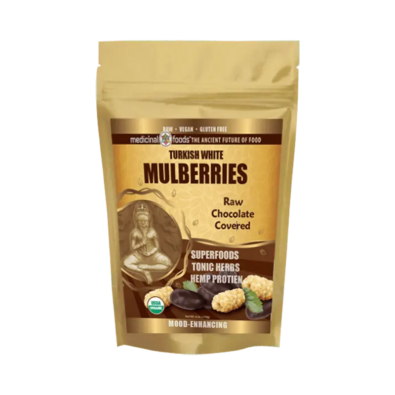 Chocolate Covered Mulberries, Raw Organic Superfood Snack. Chocolate Covered Mulberries, Raw Organic Superfood Snack.