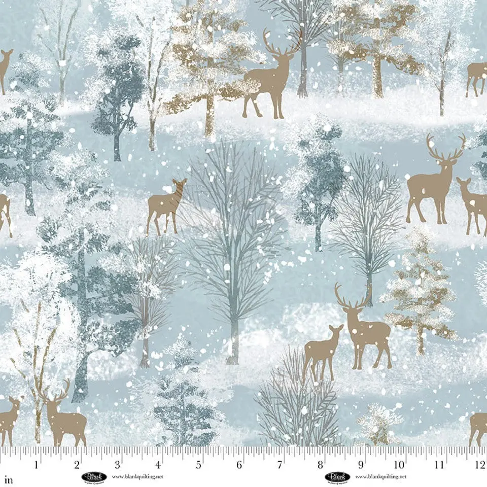 Winter Whispers Deer Light Blue Cotton Fabric