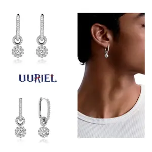 UURiel 5A CZ Ball Drop Huggie Hoop Earrings, Iced Out Hip Hop Artificial Gemstone Jewelry Gift for Men-Women