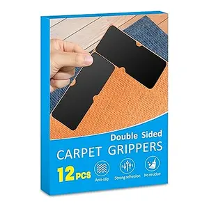 Rug Gripper for Hardwood Floors: 12 PCS No Damage Rug Tape - Anti Slip Rug Grips for Area Rugs – Secure Carpet Tape for Wood Floors, Safe & Strong Hold