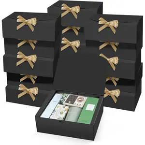 [Christmas deal] 15 PCs Gift Boxes with Lids | Black 10X8X4 Inch Gift Boxes | Bridesmaid Proposal Box with Ribbon | Kraft Paper Boxes for Wedding, Packaging, Present, Birthday, Christmas, Party, Gift Boxes with lids bulk