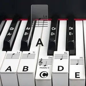 2 Sheets Piano Key Stickers for 88/76/61/54/49 Keys, Removable Piano Stickers for Beginners, Piano Keyboard Stickers for Kids, Keyboard Stickers for Piano Keys, Piano Key Labels Notes (Black)