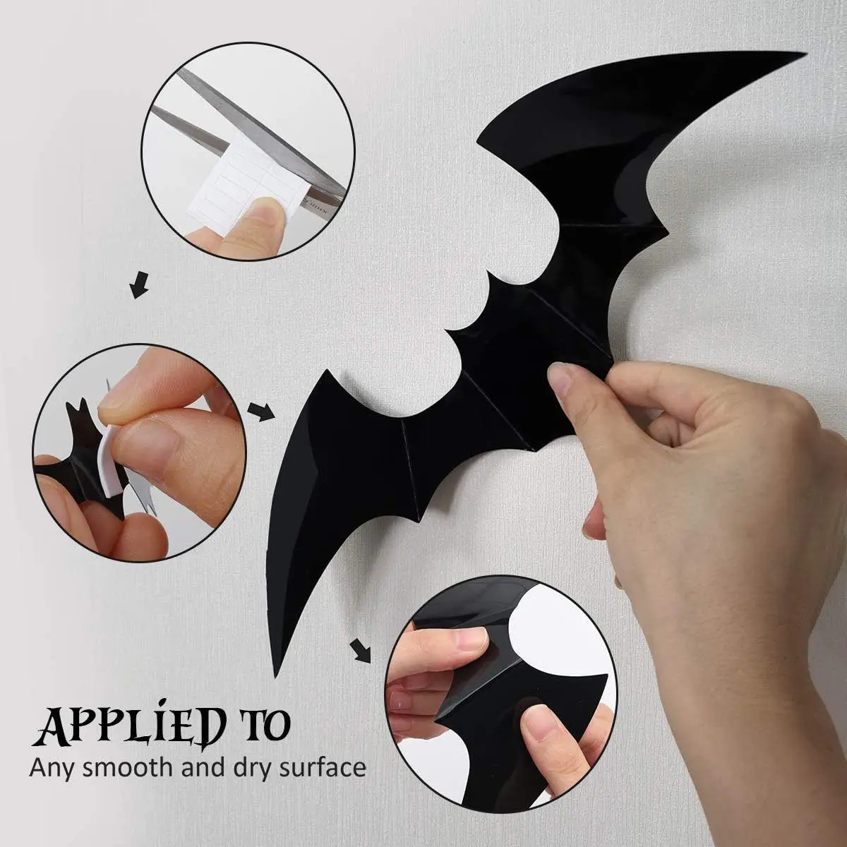Black PVC 3D Bat Wall Stickers Removable Self Adhesive Decals Multi Sizes For Halloween Party Window Bedroom Haunted House DIY Decor
