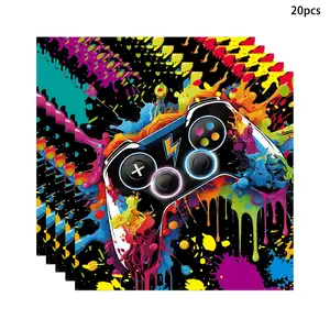 20-Pack Game Console Party Napkins, Colorful Graffiti Controller Birthday Decorations, Unisex Wedding Bachelor Party Paper Towels