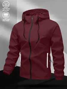 Men's Casual Jacket with Adjustable Hat, Breathable Outdoor Hiking Jacket, Foldable Cap Design, Lightweight Durable, All Seasons, Casual Athletic Jacket, Athlete Jackets, Outdoor Sportswear
