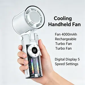 2026 5-in-1 Cooling Turbo Fan – 3600mAh Battery, 12H Work Time, 100-Level Stepless Control with Digital Display. Handheld/Neck/Desktop. Perfect for Travel, Dorm, Office. Must-Have Summer Gadget