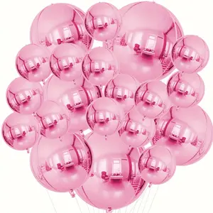20pcs 4D Ball Polyester Film Balloons, 55.88cm 38.1cm 25.4cm, Large Metal Pearl Powder Balloons, Chrome Plated Decorative Balloons