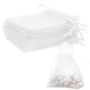 Organza Storage Bags 50pcs Set, Thin Sheer Organza Pouches 3x4 Inches, Jewelry Gift Bags, Drawstring Party Favor Bags, Mesh Wedding Christmas Mini Candy Bags