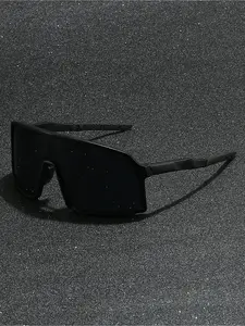 1 pair of men's and women's large-frame fashionable black cycling sports sunglasses, suitable for travel, sports, driving, festival wear, summer accessories, beaches, electronic music festivals, outings, vacations, family outings