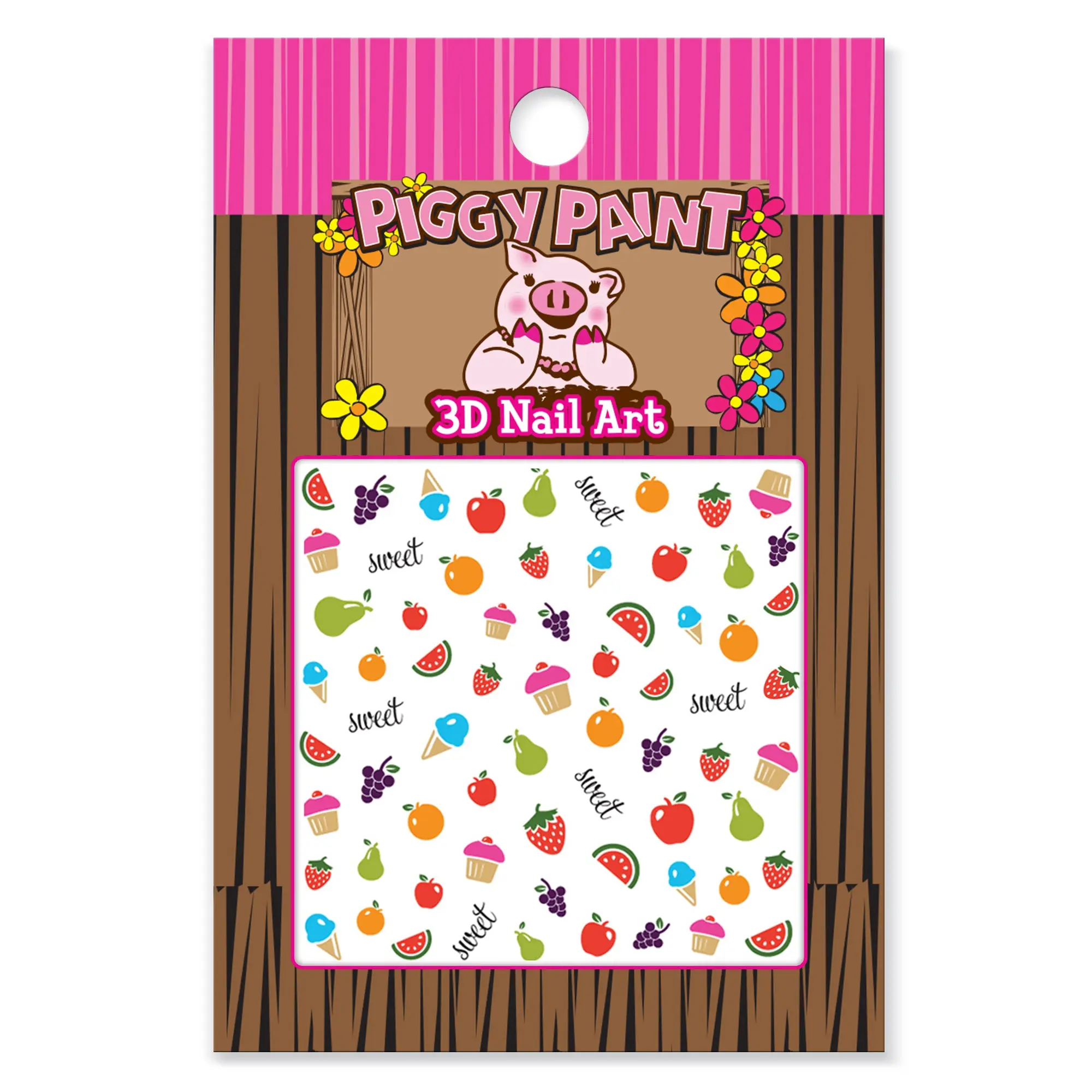 Piggy Paint 3D Sweetie Nail Art Stickers - Durable Nail Art Supply, Playful Fruit & Cupcake Designs, Long-Lasting Manicure for Kids, Sheet Format