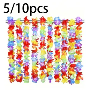 5/10-Piece Set: Hawaiian Flower Lei Necklaces, Tropical Hawaiian Floral-Themed Party Favors & Headwear; Party Supplies for Festivals, Weddings, Beach Gatherings, and Birthdays; Flower Garlands & Headbands; Decorations for Holidays, Weddings, Beach Events,