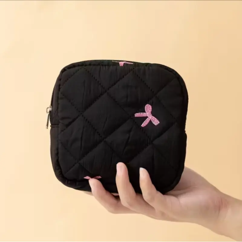 Stitching Sanitary Pad Storage Bag, Cute Bow Menstrual Pads Bag, Hygienic Cotton Swab Clip, Essential Women's Gynecological Care
