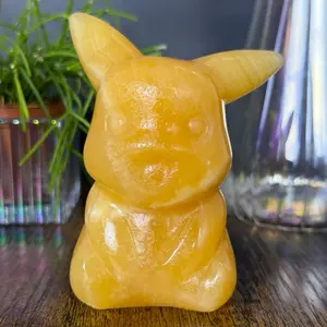Large Yellow Calcite Pikachu Crystal Carving