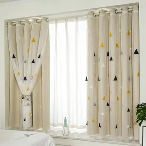 1pc Nordic Minimalist Geometric Triangle Curtain, Dual Layer Cloth and Sheer Design, Top Ring Hanging, Suitable for Bedroom Balcony