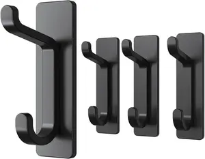 Stainless Door Hook, Extra Sticky 10LB Heavy Duty Wall Mount for Hanging Towels, Coats, Cloths, Purse, Hat, Key, Black Wall Mounted Adhesive Hanger