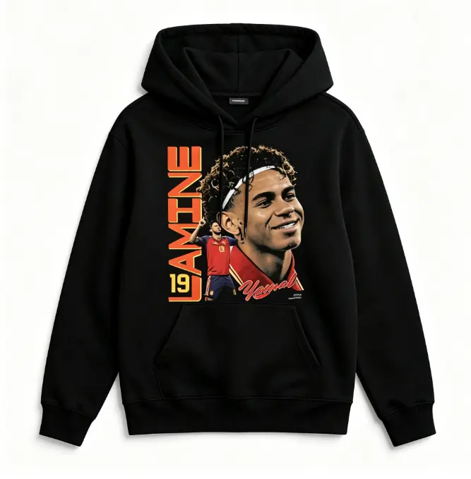 Lamine Yamal #19 Spain National Team Portrait Graphic Hoodie Unisex Football Fan Sweatshirt Blokecore Streetwear Pullover