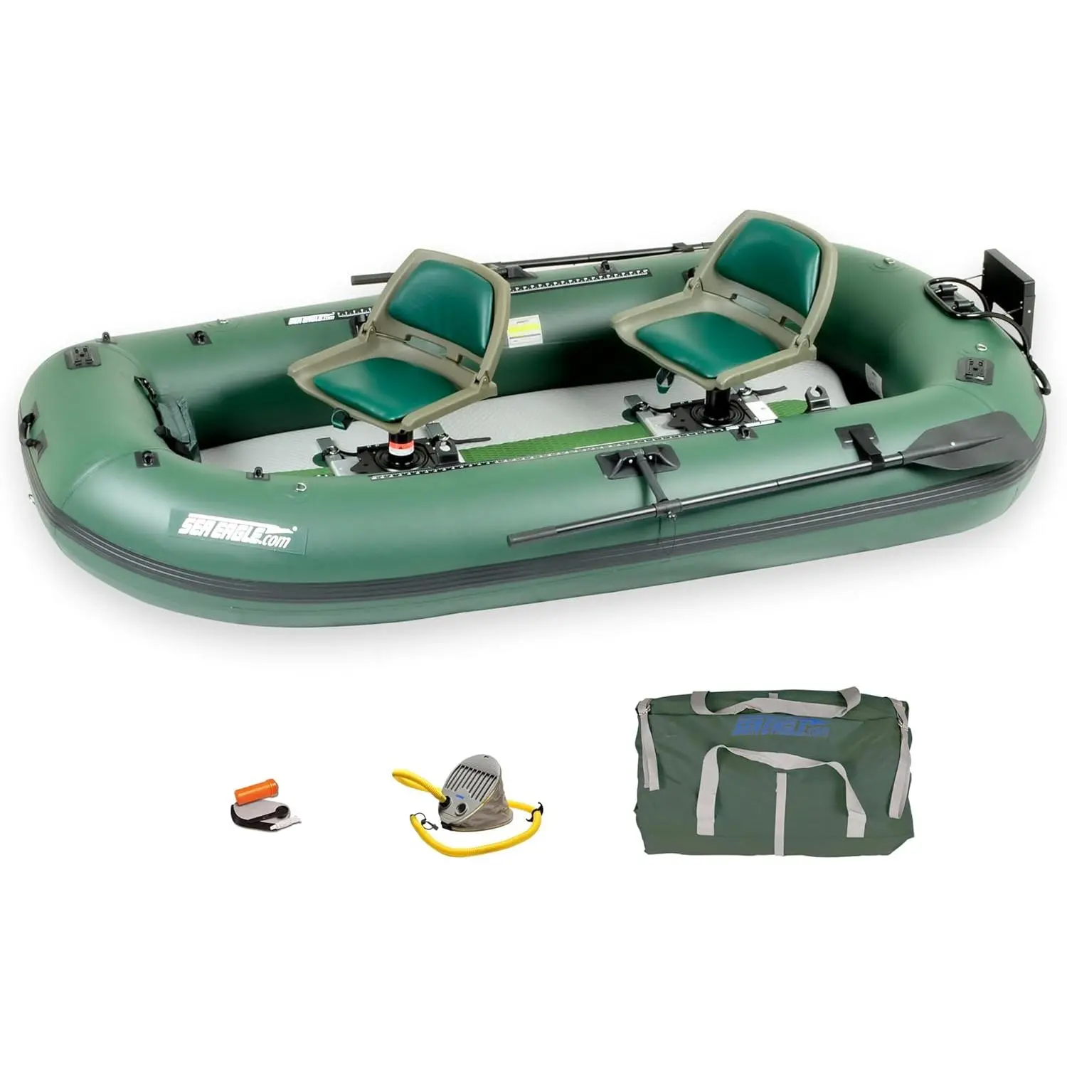Sea Eagle StealthStalker STS10 Frameless Inflatable 10'1" Green Fishing Boat for 1-2 People, Lightweight, Transportable, Stowable- for Rivers, Lakes, Bays