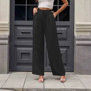 KICZOY Women Wide Leg High Waist Work Pants Pleated Front Womenswear Bottom,Pocket Design Classy Going Outfits Petite Size