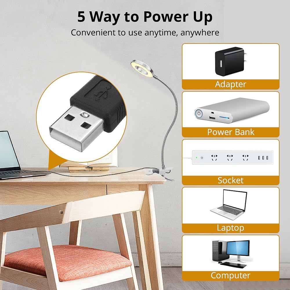 Clip on Light Reading Lights, 48 LED USB Book Light with 3 Color Modes, 10 Brightness Dimmer & 360° Flexible Gooseneck Bed Night Light, Eyelash Lamp for Makeup, Nail Art, Tattoo, Manicure