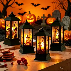 Halloween Night Light Vintage Decorative Lamp, Battery-Powered Portable LED Candle Lantern, Indoor Party Home Decoration, Halloween Wedding Camping Bar Room Decor