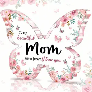 Butterfly Mom Acrylic Block Memorial Ornament, Flower & Letter Pattern Decorative Hanging Decoration, Inspirational Creative Gift for Mother's Day