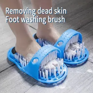 PrimPick 1 exfoliating foot scrub with suction cup, plastic foot cleaning brush, polyester bristles, dead skin remover for shower floor, foot massage cleaner, Bathroom Accessory