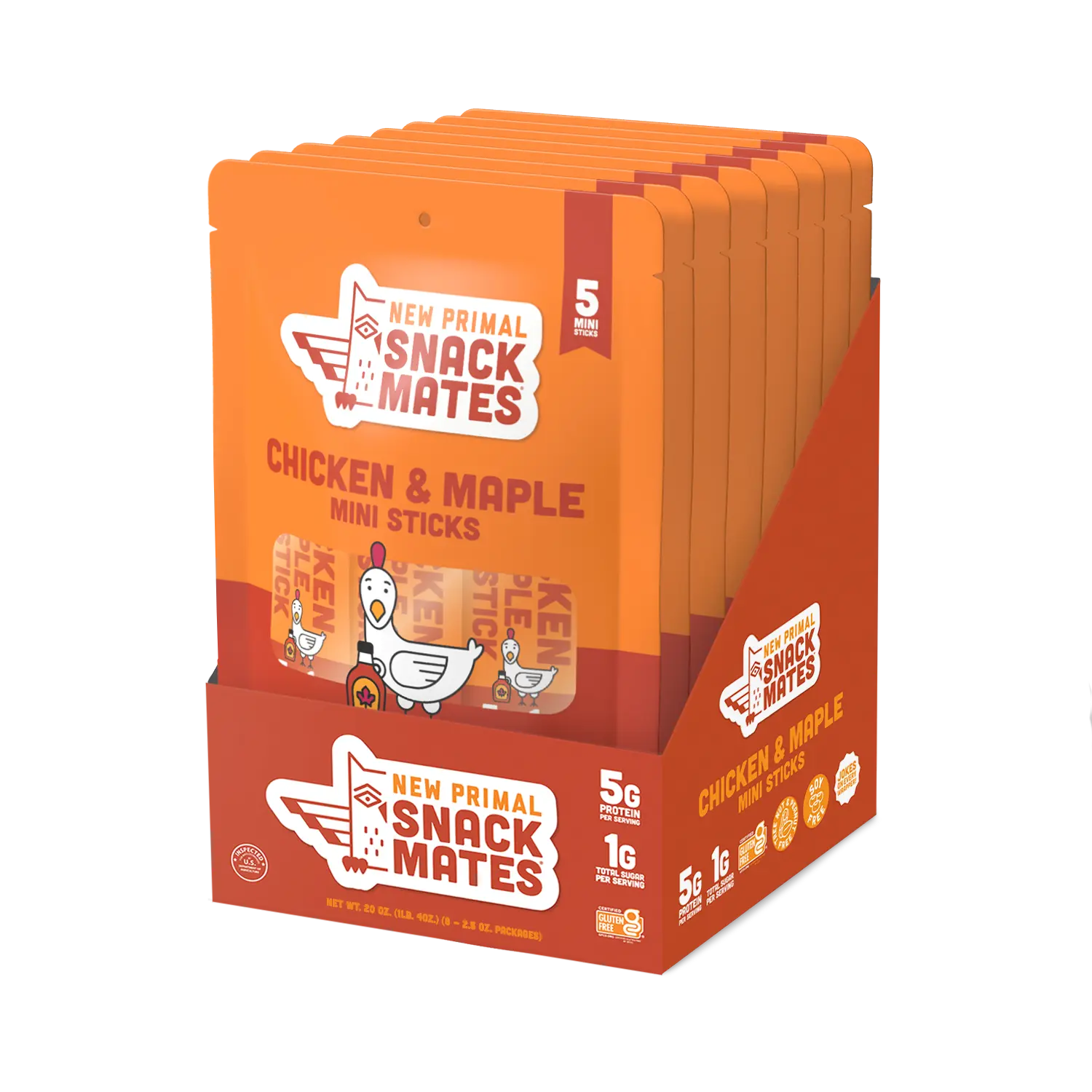 THE NEW PRIMAL All Natural Chicken & Maple Jerky Sticks - High Protein Dried Snack Packs, Top 9 Allergen-Free, Paleo-Certified, 0 Added Hormones, Black Pepper & Coriander, Parent School Essential, Zero Added Hormones