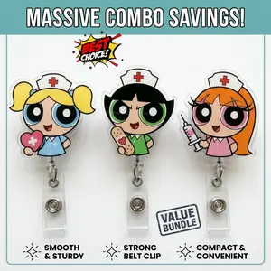 The Powerpuff Girls Nurse Badge Reel, Retractable Id Holder For Doctor And Healthcare Staff, Cute Cartoon Design For Daily Work Use And Gift Idea