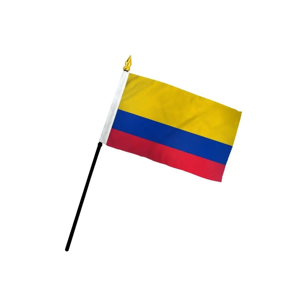 Colombia National Colors Polyester Stick Flag (4x6 inch) - Bright Print, Stitched Sleeve, 3/16 inch Diameter Black Stick Compatible, 1-Piece Desk Decor, Festive & Party Supplies Backdrop Banner