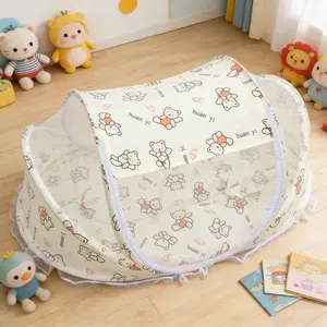 Baby Portable Pop-Up Mosquito Net - Foldable Crib Canopy with Cartoon Animal Print, Breathable Mesh, Zipper Design, Ideal for Infant Naps, Travel & Outdoor Use
