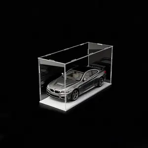 Clear Acrylic Simple Self-Assembly Display Box with White Base, Removable Figures Toys Props Display Riser Stand, Cube Countertop Decorative Storage Box for Home Organization, 40*15*20cm(Model not included)