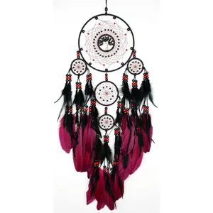 Large Boho Handmade Native Macrame Dream Catchers Wall Hanging for Bedroom Living Room Dorm Decor, Wedding Party Festival Blessing Gift (Red & Black)