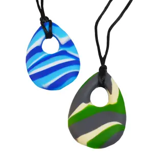 Tie Dye Oval Chewy Necklaces - Vibrant Tie-Dye Designs, Silky-Smooth Chewable Material, 2″ x 2¾″, Safety Breakaway Clasp, Latex-Free, BPA-Free, Phthalate-Free, Perfect for Teens & Adults