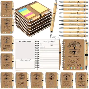 40 count Spanish Christian  Bulk Church Spiral Notebook with Sticky Note Ballpoint Pen Tree of Life  Verse Prayer Journal Religious Women Men of God(Brown,Classic)