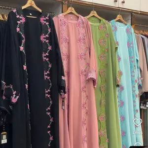 Lace Abaya - Elegant Floral Embroidery Design in Multiple Colors for Women's Fashion Available in Black Pink Green and Blue