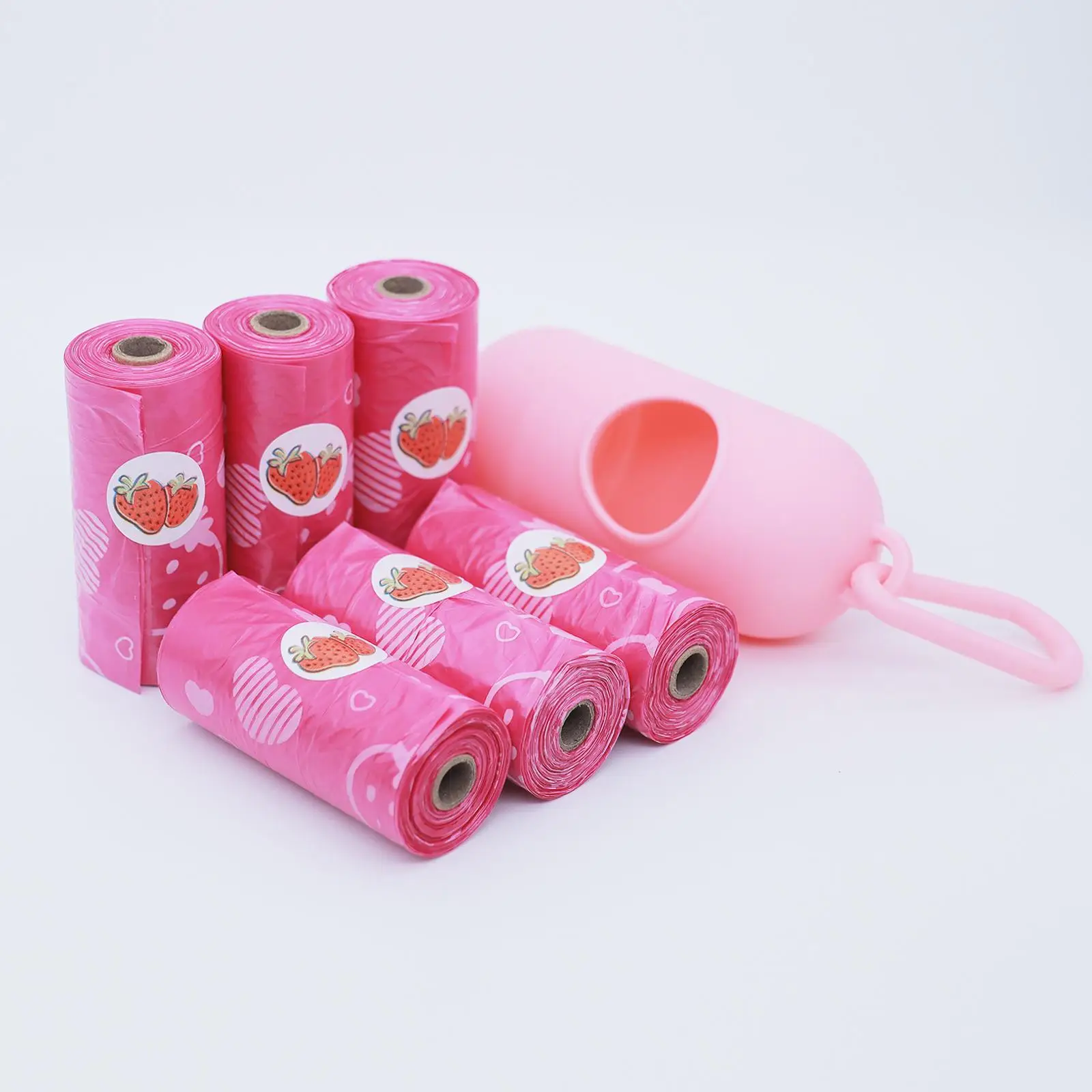 90pcs/6 Rolls Disposable Dog Poop Bag With Dispenser, Strawberry Pattern Pet Waste Bag, Environmentally Friendly Leak Proof Dog Garbage Bag, Christmas